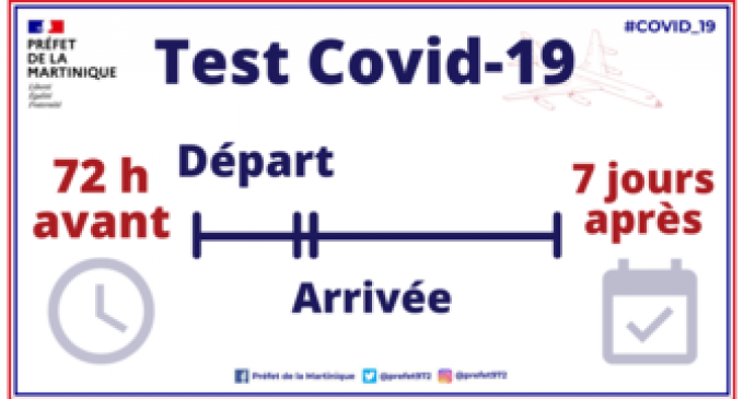 Les tests Covid-19 sont obligatoires pour venir aux Antilles. Ils ne sont pas nécessaires pour se rendre en France en provenance des Antilles.
