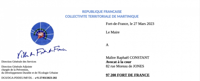 Le Maire de Fort de France au courrier des avocats des occupants de l&rsquo;Espace Camille Darsières