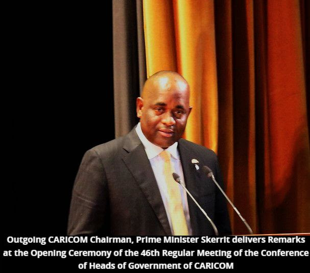 Le président sortant de la CARICOM, le Premier ministre Roosevelt Skerrit, se penche sur les réalisations de l'organisation (avec adresse complète).