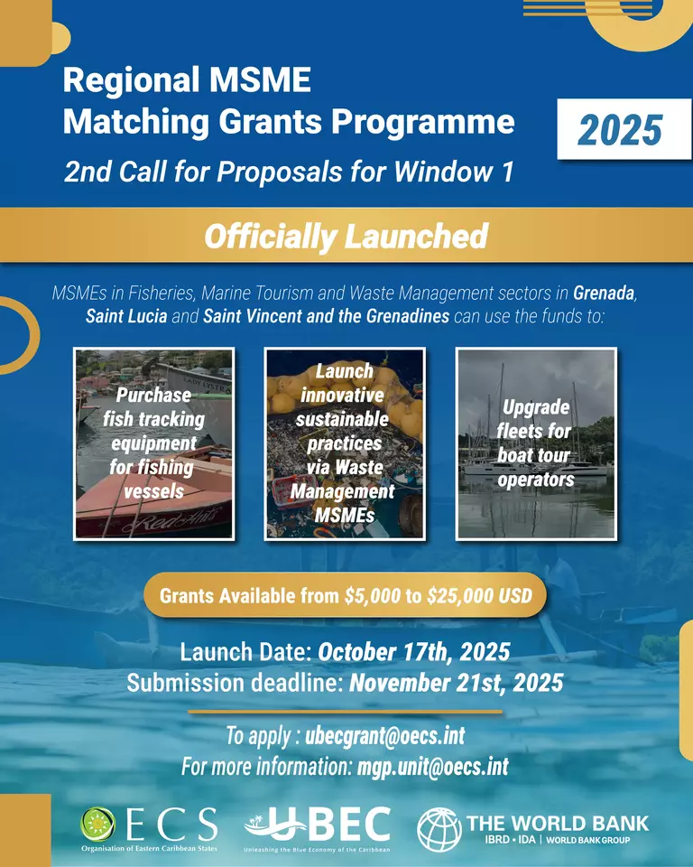 La Commission de l’OECS lance le 2e appel à propositions pour le guichet 1 du Programme régional de subventions de contrepartie aux MPME : Renforcer l’économie bleue par l’innovation et les opportunités