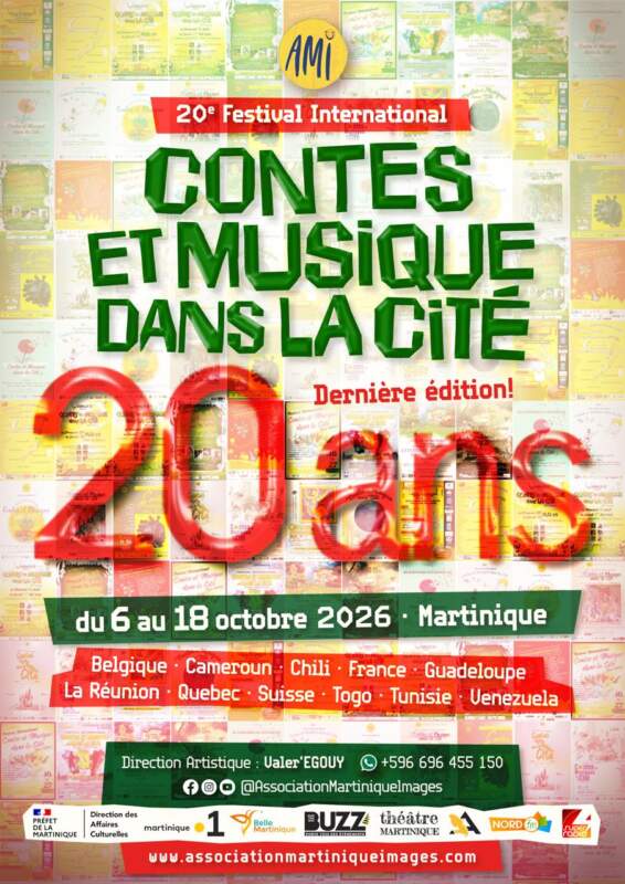Affiche du 20e Festival international Contes et Musique dans la Cité, du 6 au 18 octobre 2026 en Martinique